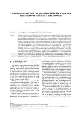 The Performance and Feed Cost Per Gain of Rabbit Fed Copra Meal Replacement with Fermented of Palm Oil Waste