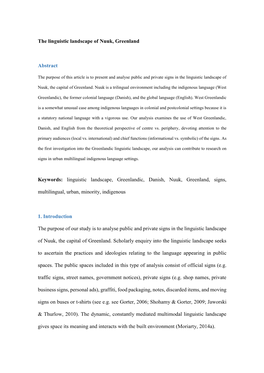 Linguistic Landscape, Greenlandic, Danish, Nuuk, Greenland, Signs, Multilingual, Urban, Minority, Indigenous