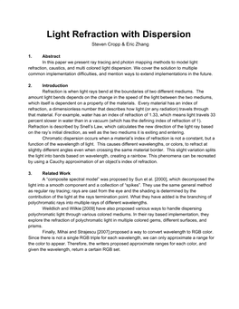 Light Refraction with Dispersion Steven Cropp & Eric Zhang