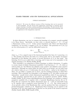 FLOER THEORY and ITS TOPOLOGICAL APPLICATIONS 1. Introduction in Finite Dimensions, One Way to Compute the Homology of a Compact