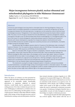 Major Incongruence Between Plastid, Nuclear Ribosomal and Mitochondrial Phylogenies in Tribe Malmeeae (Annonaceae) Author: Sophia A