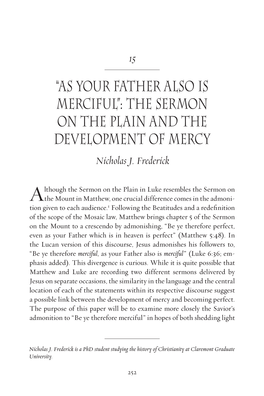 “As Your Father Also Is Merciful”: the Sermon on the Plain and the Development of Mercy Nicholas J