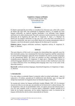 Lingüistas Y Lenguas Artificiales Francisco Javier Grande Alija Universidad De León Fjgraa@Unileon.Es