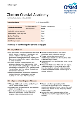 Clacton Coastal Academy Pathfields Road, , Clacton on Sea, CO15 3JL