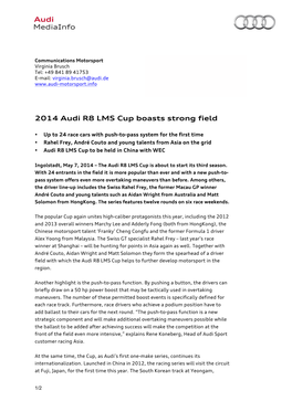 2014 Audi R8 LMS Cup Boasts Strong Field