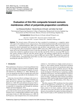 Evaluation of Thin Film Composite Forward Osmosis Membranes