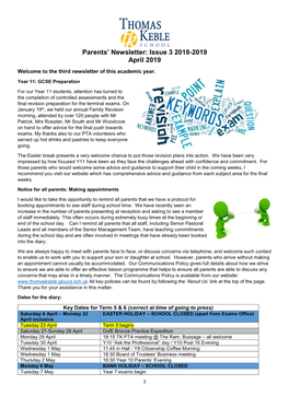 Parents' Newsletter: Issue 3 2018-2019 April 2019