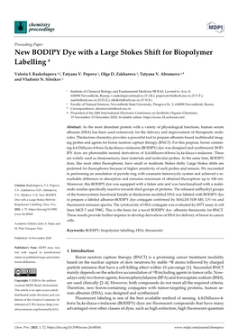 New BODIPY Dye with a Large Stokes Shift for Biopolymer Labelling †