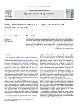 Testing the Significance of Solar Term Effect in the Taiwan Stock Market