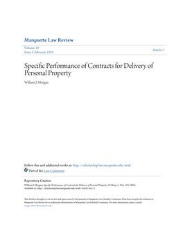 Specific Performance of Contracts for Delivery of Personal Property