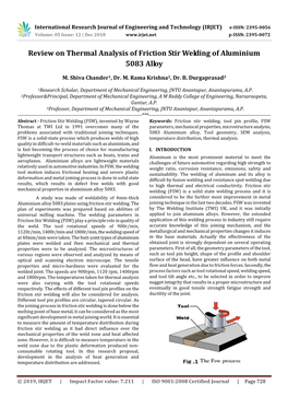 Review on Thermal Analysis of Friction Stir Welding of Aluminium 5083 Alloy