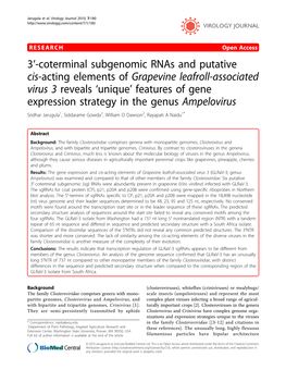 3′-Coterminal Subgenomic Rnas and Putative Cis-Acting Elements of Grapevine Leafroll-Associated Virus 3 Reveals 'Unique' F