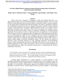 Towards a Digital Diatom: Image Processing and Deep Learning Analysis of Bacillaria Paradoxa Dynamic Morphology