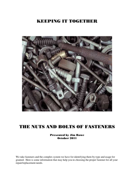 Keeping It Together the Nuts and Bolts of Fasteners