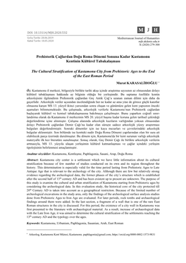 Prehistorik Çağlardan Doğu Roma Dönemi Sonuna Kadar Kastamonu Kentinin Kültürel Tabakalaşması