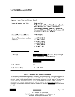 Statistical Analysis Plan