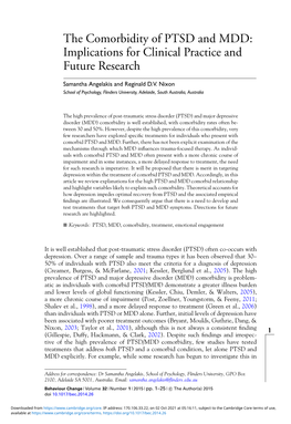 The Comorbidity of PTSD and MDD: Implications for Clinical Practice and Future Research