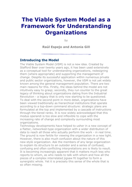 Viable System Model As a Framework for Understanding