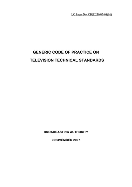 Generic Code of Practice on Television Technical Standards