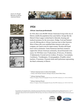 1924 African American Professionals in 1924, There Were 80,000 African Americans Living in the City of 1 Detroit, Double the Population Four Years Before