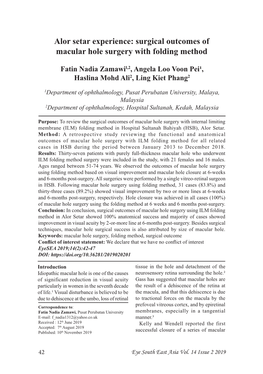 Alor Setar Experience: Surgical Outcomes of Macular Hole Surgery with Folding Method