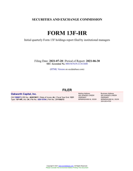 Oakworth Capital, Inc. Form 13F-HR Filed 2021-07-20