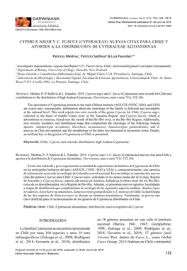 Cyperus Niger Y C. Fuscus (Cyperaceae) Nuevas Citas Para Chile Y Aportes a La Distribución De Cyperaceae Altoandinas