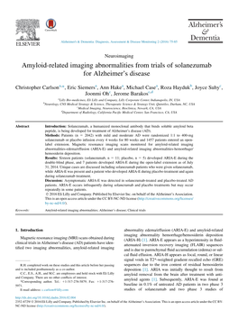 Amyloid-Related Imaging Abnormalities from Trials of Solanezumab for Alzheimer’S Disease