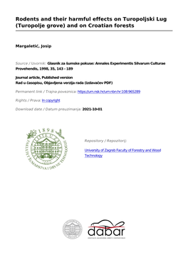 Rodents and Their Harmful Effects on Turopoljski Lug (Turopolje Grove) and on Croatian Forests