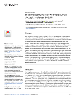 The Dimeric Structure of Wild-Type Human Glycosyltransferase B4galt1