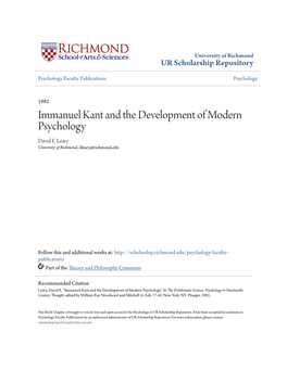 Immanuel Kant and the Development of Modern Psychology David E