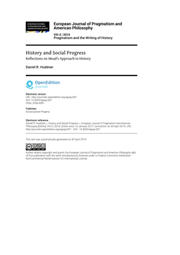European Journal of Pragmatism and American Philosophy, VIII-2 | 2016 History and Social Progress 2