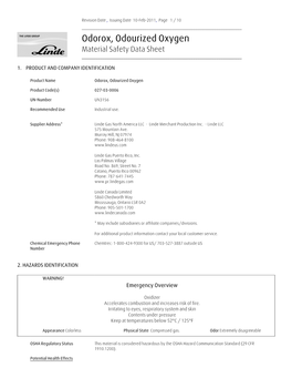 Odorox, Odourized Oxygen Material Safety Data Sheet ______