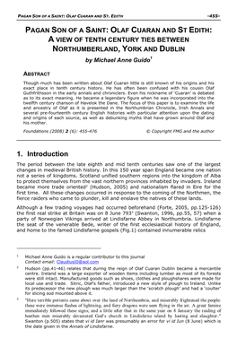 OLAF CUARAN and ST EDITH: a VIEW of TENTH CENTURY TIES BETWEEN NORTHUMBERLAND,YORK and DUBLIN by Michael Anne Guido1