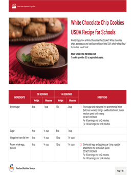 White Chocolate Chip Cookies USDA Recipe for Schools