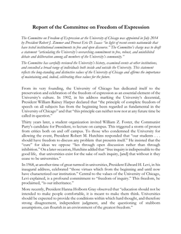 Report of the Committee on Freedom of Expression