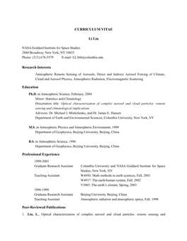 CURRICULUM VITAE Li Liu Research Interests Education Professional