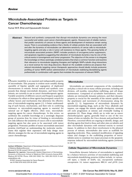 Microtubule-Associated Proteins As Targets in Cancer Chemotherapy Kumar M.R