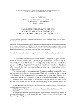 EVIL GODDESSES, FLAWED HEROES. Divine Wrath and Human Error in Seneca’S Hercules Furens and Phaedra