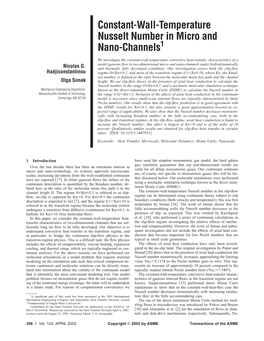 Constant-Wall-Temperature Nusselt Number in Micro and Nano-Channels1