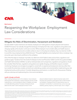Reopening the Workplace: Employment Law Considerations