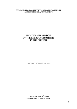 Identity and Mission of the Religious Brother in the Church