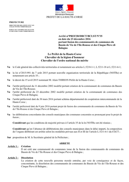 Arrêté PREF2B/DRCT/BCLST/35 Du 23