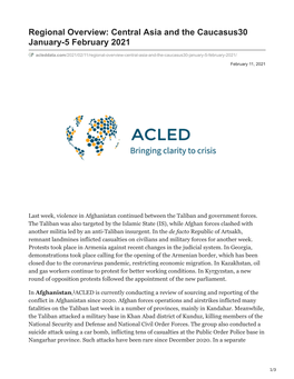Regional Overview: Central Asia and the Caucasus30 January-5 February 2021
