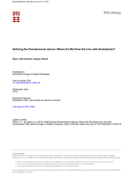 Defining the Pseudomonas Genus: Where Do We Draw the Line with Azotobacter?