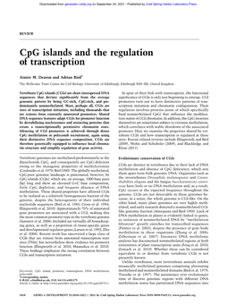 Cpg Islands and the Regulation of Transcription