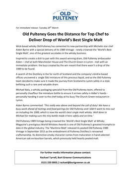 Old Pulteney Goes the Distance for Top Chef to Deliver Drop of World's