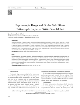 Psychotropic Drugs and Ocular Side Effects Psikotropik İlaçlar Ve Oküler Yan Etkileri