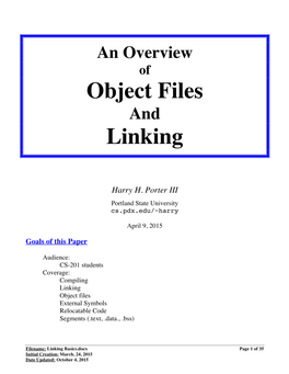 Linking Basics.Docx Page 1 of 35 Initial Creation: March, 24, 2015 Date Updated: October 4, 2015