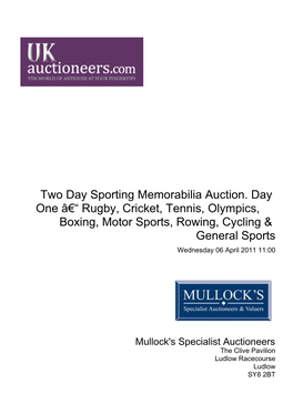 Two Day Sporting Memorabilia Auction. Day One Â€“ Rugby